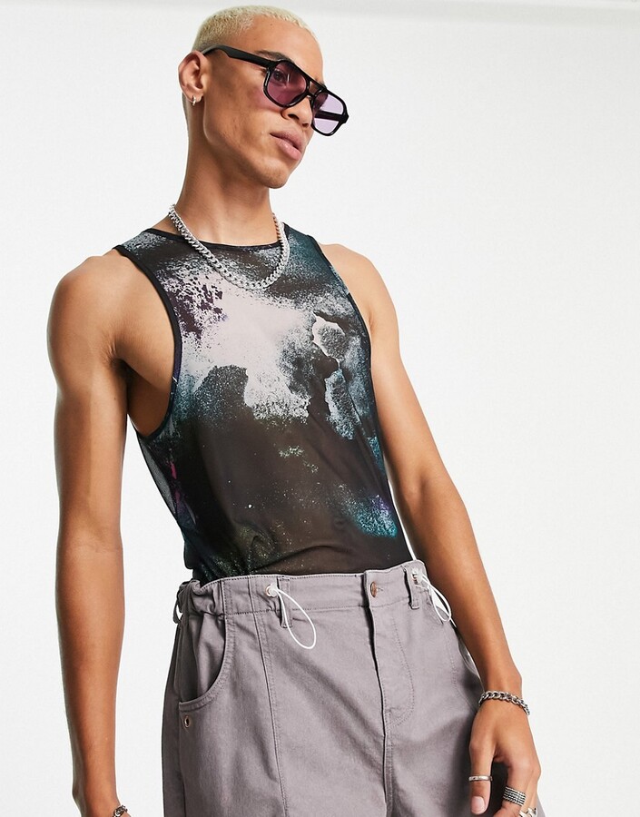 H&M Muscleshirt volledige print casual uitstraling Mode Shirts Muscleshirts 