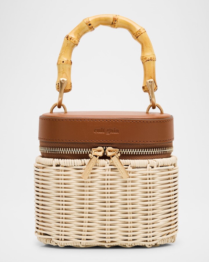 Cult Gaia Gwyneth Raffia & Leather Crossbody Bag