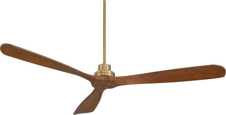 Casa Vieja 66" Delta Xl Modern Indoor Ceiling Fan 3 Blade Remote Control Soft Brass Finish Brown Walnut Finish Blades Bedroom Living Room Kitchen Dini