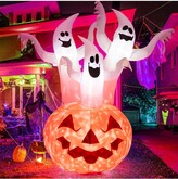 Thumbnail for your product : Tangkula 6FT Halloween Inflatable Decorations 3 White Ghosts on Pumpkin Spooky Halloween Blow Up Pumpkin Ghost Decor w/ Build-in LED Lights