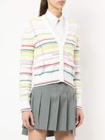 Thumbnail for your product : Thom Browne V-neck Cardigan With Tipping Stripe In Cotton Lurex Knit Tweed