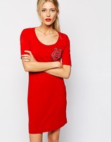 Thumbnail for your product : Love Moschino T-Shirt Dress with Fuzzy Motif Badge
