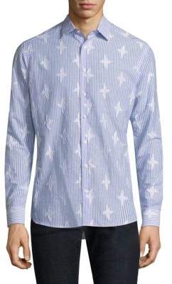 Etro Star-Patch and Stripe Cotton Button-Down Shirt