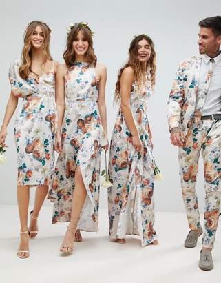 ASOS Design Bridesmaid Midi Dress With Tie Back In Pretty Floral Print