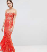 Thumbnail for your product : Jarlo Tall All Over Lace Off Shoulder Fishtail Maxi Dress