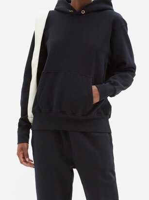 LES TIEN Brushed-back Cotton Hooded Sweatshirt - Navy