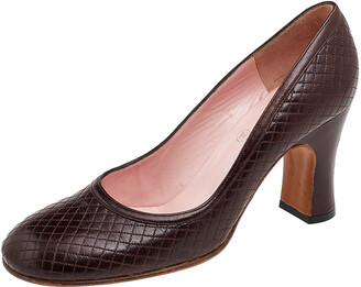 Chanel Brown Quilted Leather Block Heel Pumps Size 37.5 - ShopStyle