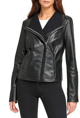 dkny leather panel coat