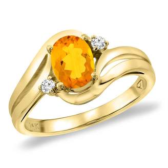 Sabrina Silver 14K Yellow Gold Diamond Natural Citrine Bypass Engagement Ring Oval 8x6 mm, size 10