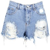 Thumbnail for your product : boohoo Diamante Detail Distressed Denim Shorts