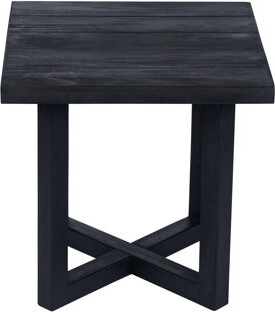 Ebern Designs Black Outdoor Square Side Table Wood Build Slat Panel Tabletop Cross - Stretcher Base 18 Inches Deep 17.2 Lb Package Assembly Required End Table