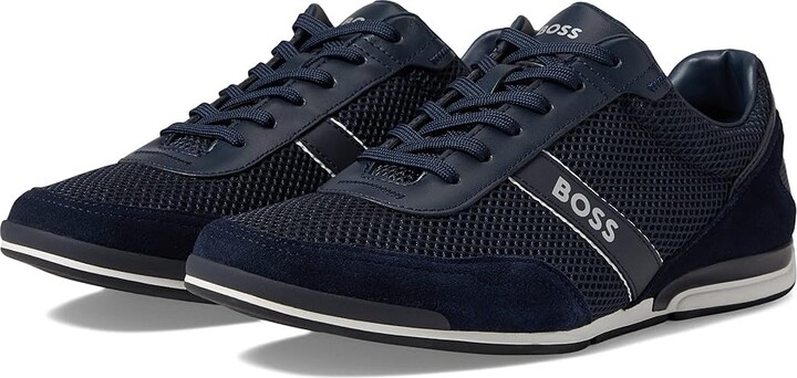 HUGO BOSS Saturn Low Profile Suede Trimmed Sneakers (Dark Blue) Men's Shoes  - ShopStyle