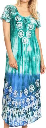 Sakkas 18604 - Sofia Women's Flowy Summer Maxi Beach Dress Tie-dye w/Batik & Short Sleeves - OS