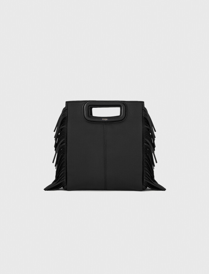 Maje Smooth leather M bag with fringing