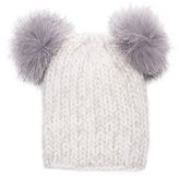 Thumbnail for your product : Eugenia Kim Mimi Knit Beanie Hat w/Fur Pom-Poms, White