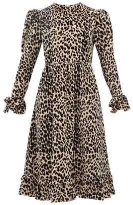 Batsheva Leopard-print Cotton Velvet Dress - Leopard