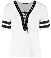 Thumbnail for your product : boohoo Petite Lace Up Stripe Sleeve T-shirt