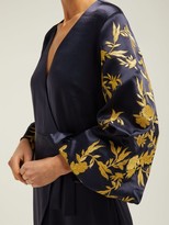 Thumbnail for your product : Osman Embroidered Satin Wrap Dress - Navy Gold