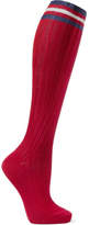Thumbnail for your product : Maria La Rosa Striped Ribbed Cotton Knee Socks - Claret
