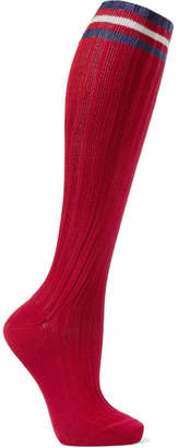Maria La Rosa Striped Ribbed Cotton Knee Socks - Claret