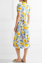 Thumbnail for your product : Miu Miu Belted Printed Crepe Midi Dress - Yellow