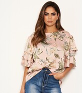 Thumbnail for your product : New Look AX Paris Tropical Leaf Ruffle Trim Top
