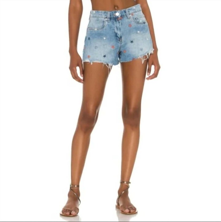 Blank NYC Women's Star Embroidered Denim Shorts In Born In The Usa