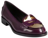 Thumbnail for your product : Saint Laurent eggplant glazed leather and gold metal heel loafers