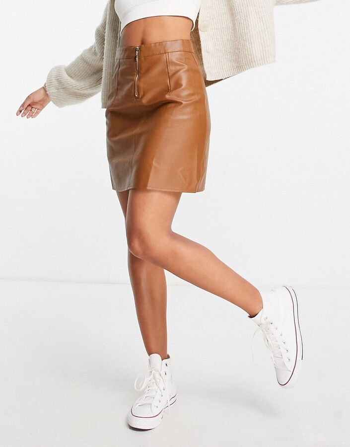 Brave Soul faux leather mini skirt in brown - ShopStyle