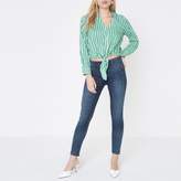 Thumbnail for your product : River Island Womens Petite green stripe knot front cropped shirt
