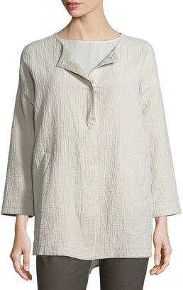 Eileen Fisher Stucco Linen/Cotton Snap-Front Jacket, Bone, Petite