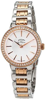 Rotary Women's Quartz White Dial Analogue Display and Rose Gold Plated Silver Stainless Steel Bracelet LB90083/02