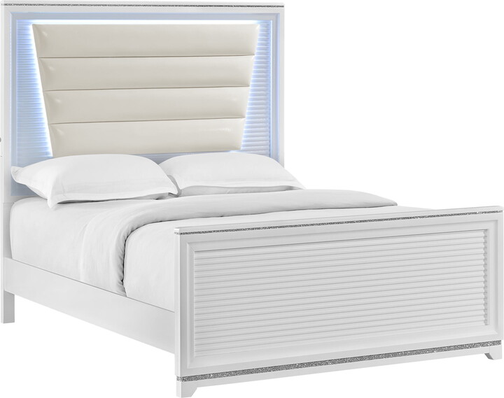 Picket House Furnishings Xena Full UPH 5PC Bedroom Set with Lights in White