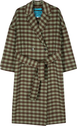 “BIMBA Y LOLA” ダブルブレストチェックコート Green/Brown Bimba y Lola Gingham-Patterned Double-Breasted Coat - ShopStyle