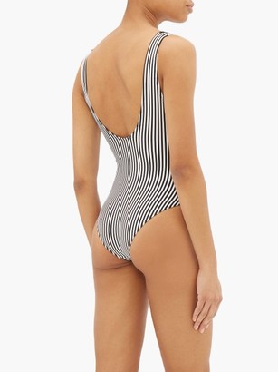Leslie Amon Rita Glitter-trim Striped Swimsuit - Black Stripe