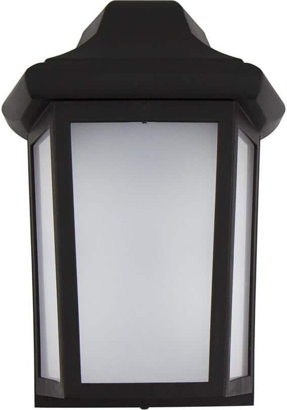 Solus Sedona Narrow 12.75 in. Black Composite Outdoor Hardwired Coach Sconce with Frosted Diffuser and 4000K LED Bulb