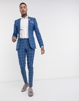 Thumbnail for your product : ASOS DESIGN Tall wedding super skinny suit jacket in light blue windowpane check