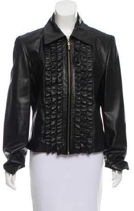 St. John Ruffle-Trimmed Leather Jacket