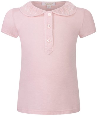 Gucci Baby Girls Pink Cotton Embroidered Collar Top