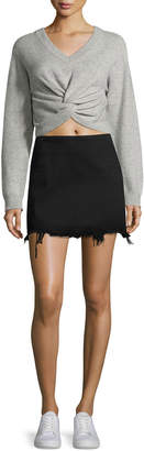 alexanderwang.t Faded Denim Zip-Back Mini Skirt, Black