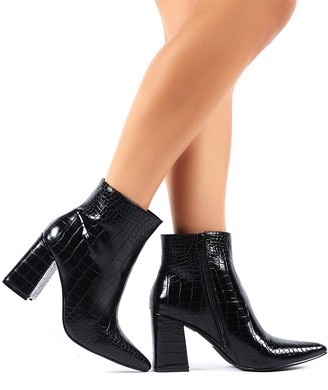 Public Desire Empire Pointed Toe Ankle Boots Croc