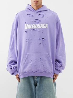 Balenciaga Logo-print Distressed Cotton Hooded Sweatshirt - ShopStyle