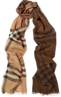 Burberry Checked Wool And Silk Blend Scarf - Camel