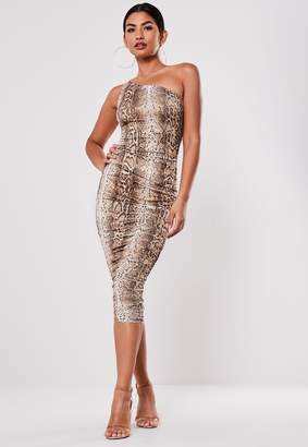 Missguided Nude Snake Print One Shoulder Midaxi Dress