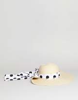 Thumbnail for your product : ASOS Design Straw Floppy Hat With Polka Dot Bow Detail And Size Adjuster