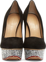 Thumbnail for your product : Charlotte Olympia Black Suede Limited Edition Swarovski Dolly Pumps