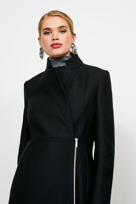 Karen Millen Italian Wool Blend Notch Neck Zip Front Coat