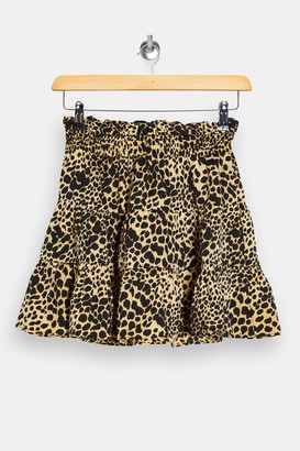 Topshop PETITE Camel Shirred Animal Print Mini Skirt - ShopStyle
