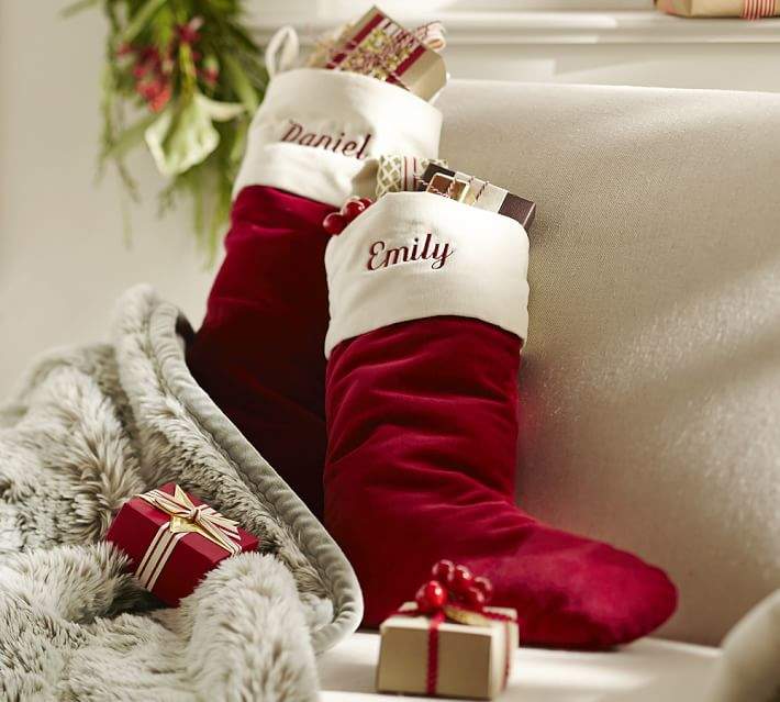 Classic Velvet Stockings - Red with Ivory Cuff