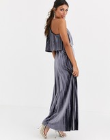 Thumbnail for your product : ASOS DESIGN one shoulder pleated crop top maxi dress in velvet